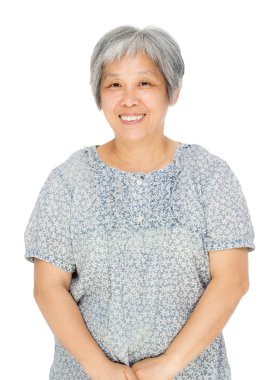 Asyalı yaşlı kadın üzerinde beyaz izole