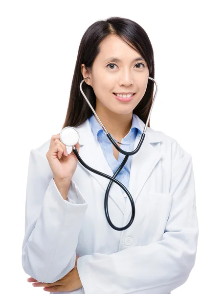 Professional female doctor holding stethoscope — Stock Photo, Image