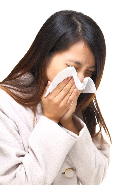 Asiatique femme nez allergique — Photo