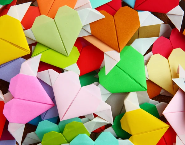 Monte de origami coração colorido — Fotografia de Stock
