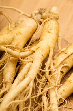 Ginseng ile ahşap arka plan