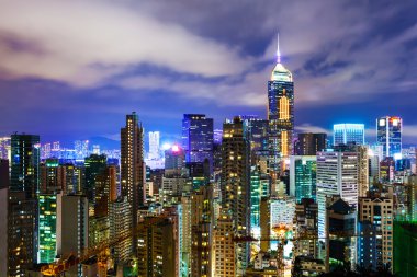 Cityscape in Hong Kong at night clipart