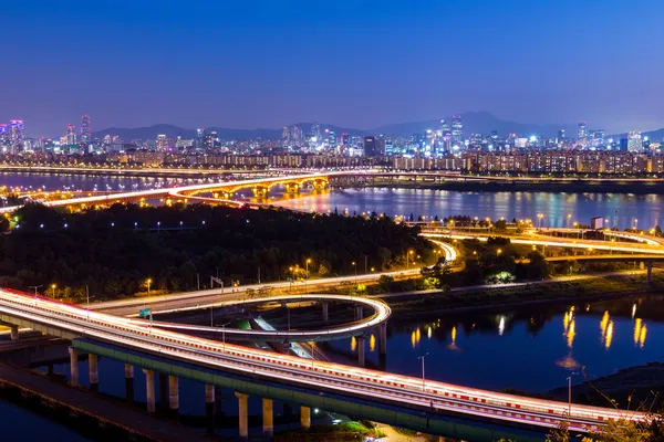 Seul cidade noite — Fotografia de Stock