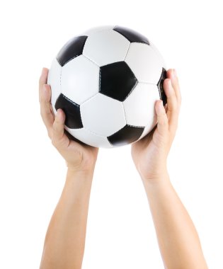 beyaz izole ellerini tutarak futbol topu