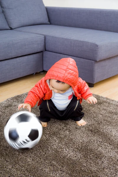 Asian baby boy playing soccer ball — Stock Photo, Image