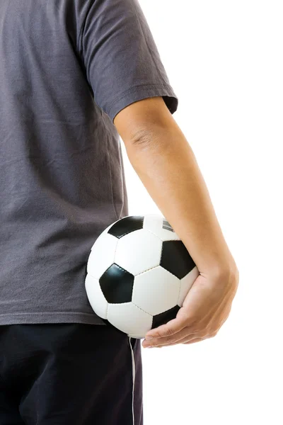 Vista trasera del hombre con pelota de fútbol — Foto de Stock