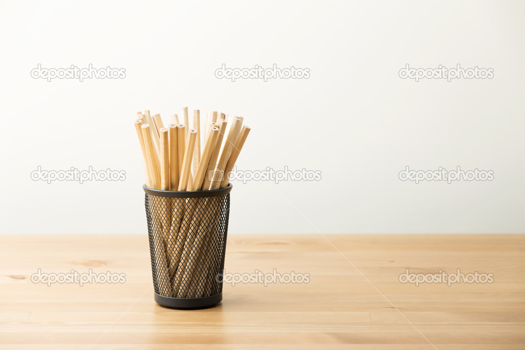 Unsharpened pencil in pot