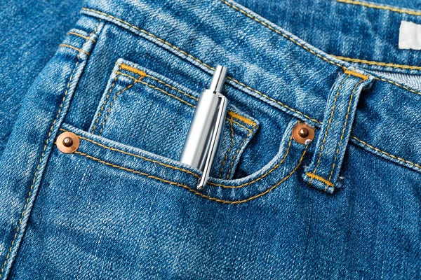 Blue jean and pen — Stock Photo, Image