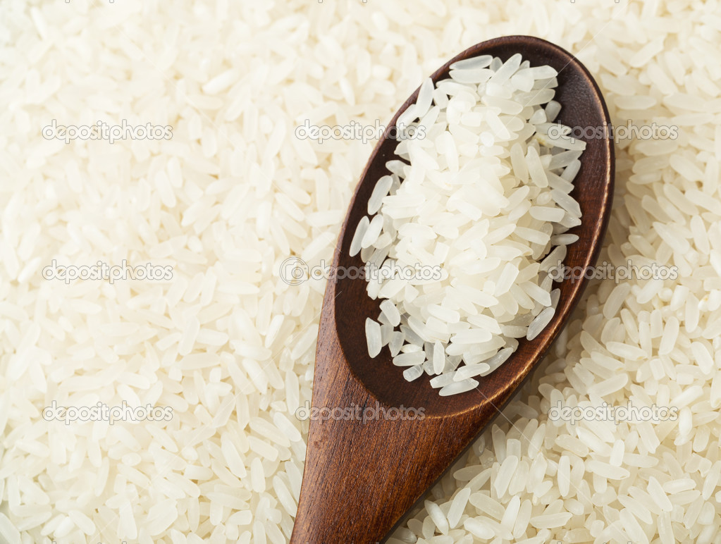 White rice on spoon