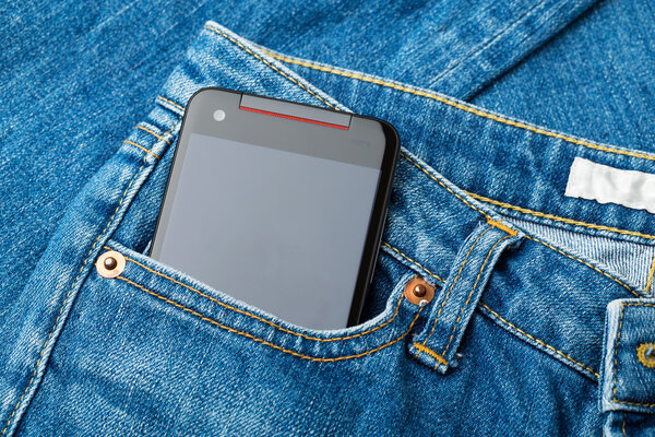 Blue jean pocket with mobile