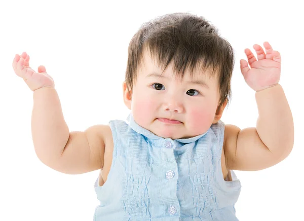 Azië baby meisje handen omhoog — Stockfoto