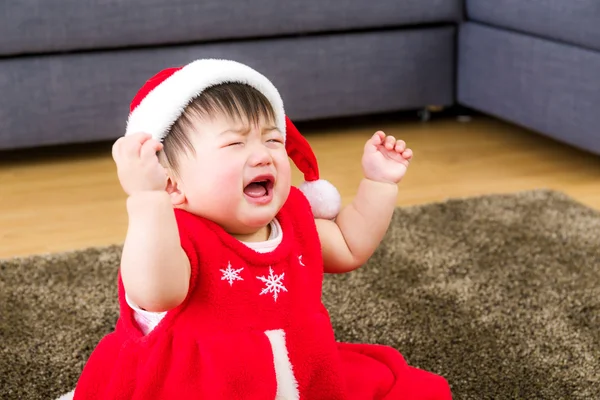 Asiática bebé chica con vestido de Navidad en casa — Foto de Stock
