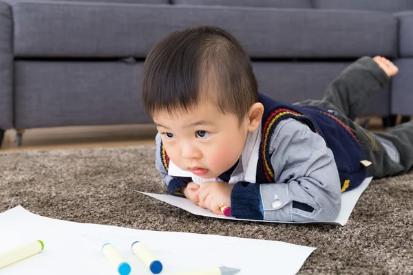 Little boy crawling for drawing — Stock Photo, Image