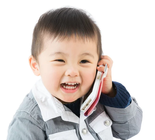 Asian baby boy talk to mobile — Stock Photo, Image