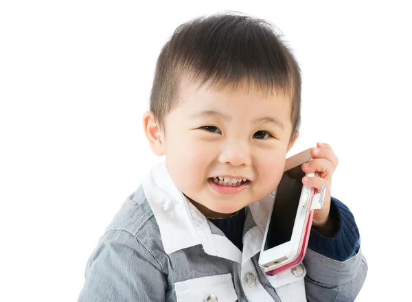 Asiatique petit garçon parler au téléphone — Photo