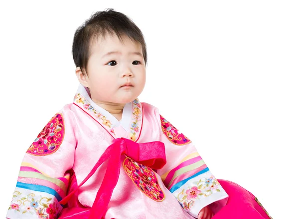 Asijské dítě dívka nosí tradiční korejské hanbok — Stock fotografie