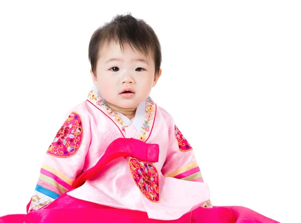 Gadis kecil dengan hanbok tradisional korea — Stok Foto