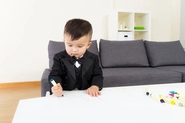 Little kid drawing at home — Stock Photo, Image