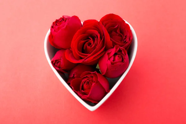 Rode roos in het hart vorm kom — Stockfoto