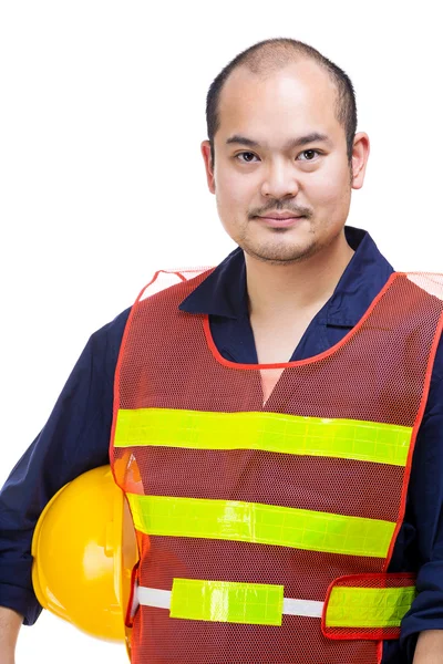 Construction worker holding safety helmet — Stock Photo, Image