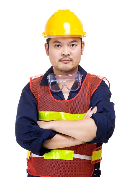 Obrero de la construcción aislado en blanco — Foto de Stock