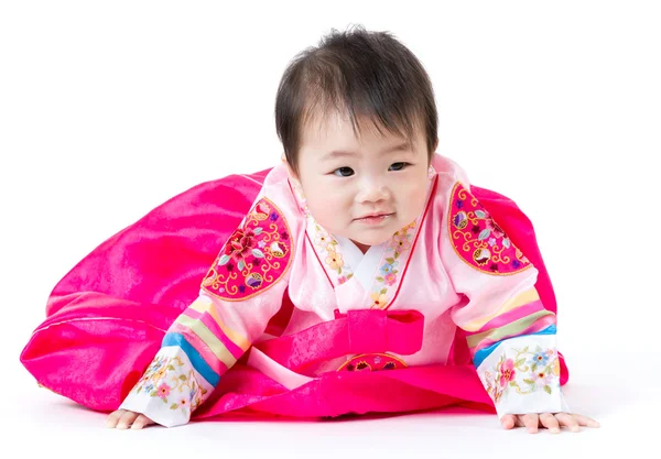 Korean Little girl crawling — Stock Photo, Image