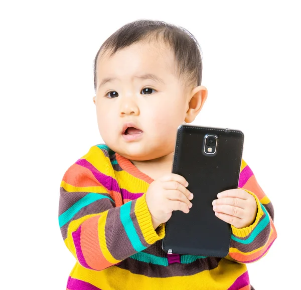 Baby houden mobiele — Stockfoto