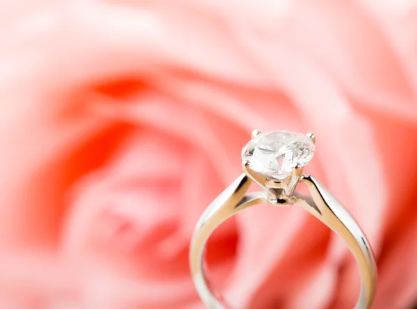 Rose und Diamantring Stockfoto