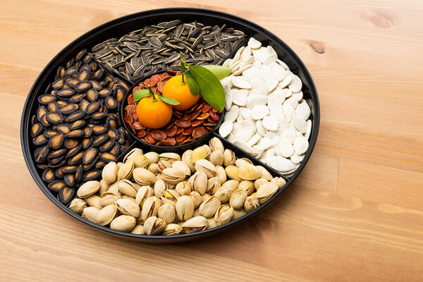 Chinese new year snack box and citrus fruit