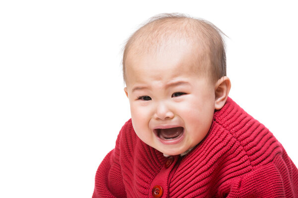 Baby crying and isolated on white