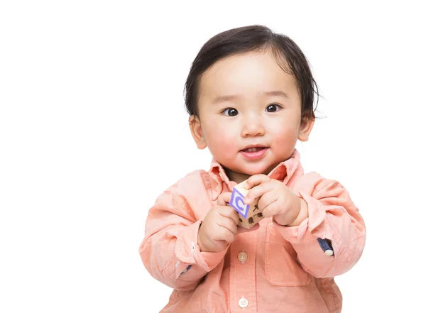 Asiático bebé jugar juguete bloque —  Fotos de Stock