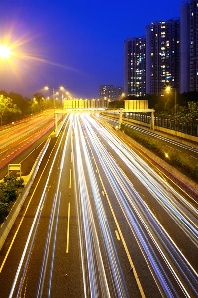 Car light trail on highway — Stock Photo, Image