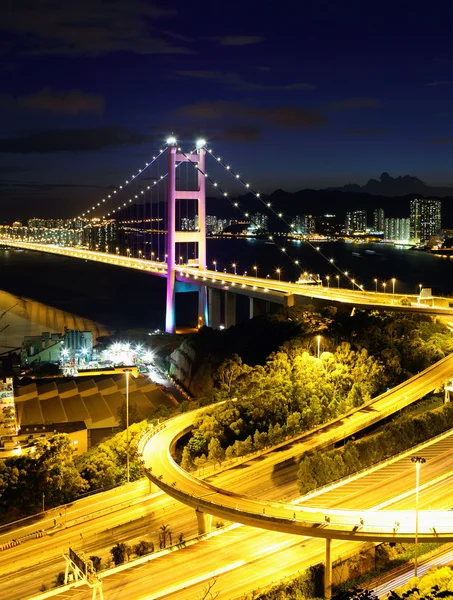 Sistema di trasporto a Hong Kong di notte — Foto Stock