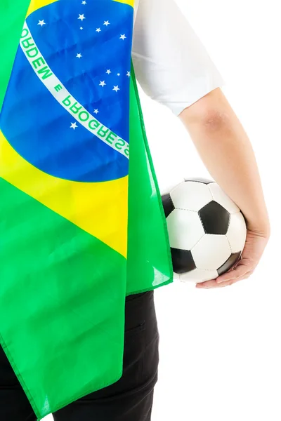 Brazilië aanhanger met voetbal — Stockfoto