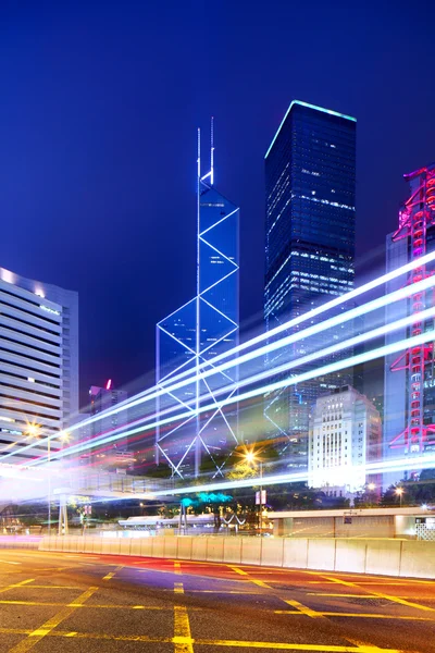 Hong Kong with traffic trail at night — Stock Photo, Image