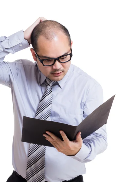 Businessman concentrarsi sul pad di file con problema — Foto Stock