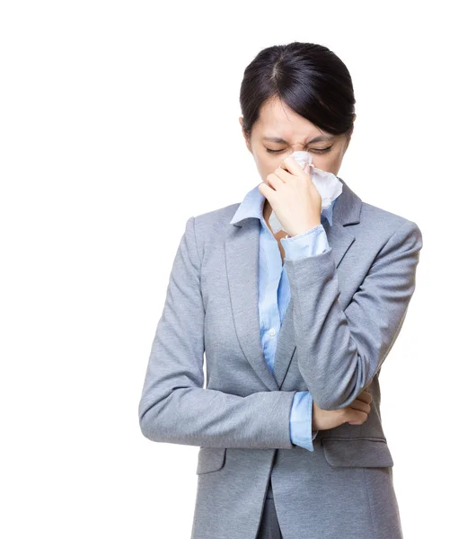 Asiática mujer de negocios estornudo — Foto de Stock