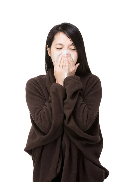 Asia mujer estornudo — Foto de Stock