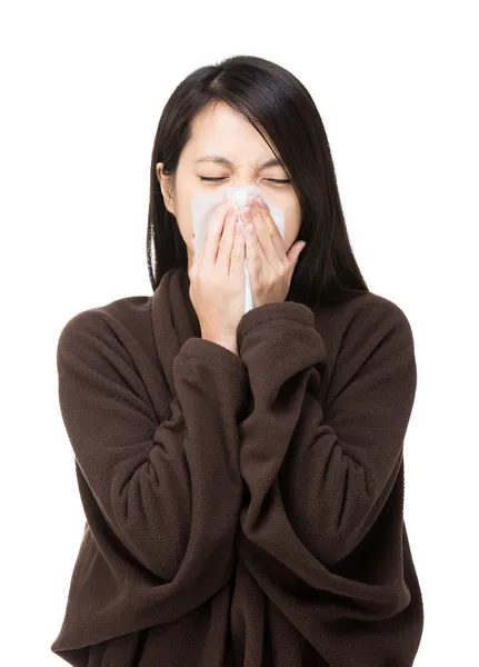 Espirro de mulher — Fotografia de Stock