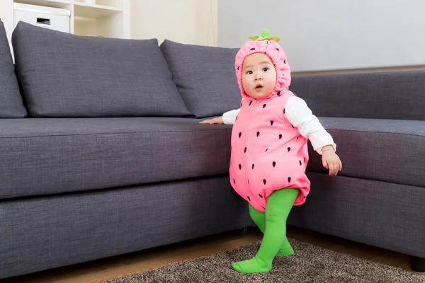 Asia baby with strawberry costume in halloween party — Stock Photo, Image