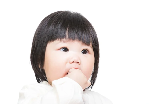 Baby girl bit finger — Stock Photo, Image