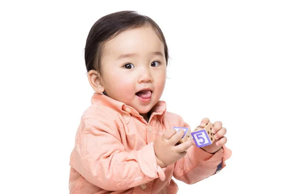 Asia baby boy play toy block — Stock Photo, Image