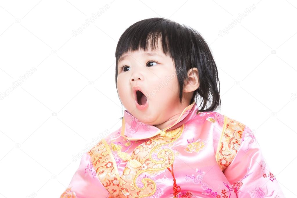中国語赤ちゃん女の子あくび ストック写真 C Leungchopan