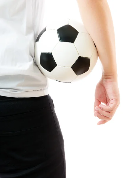 Backward of businessman holding soccer ball — Stock Photo, Image