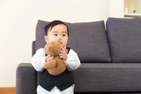 Asia little boy play doll — Stock Photo, Image