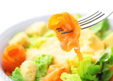 taze somon salata yakın çekim