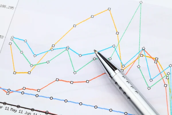 Grafiska diagram och penna — Stockfoto