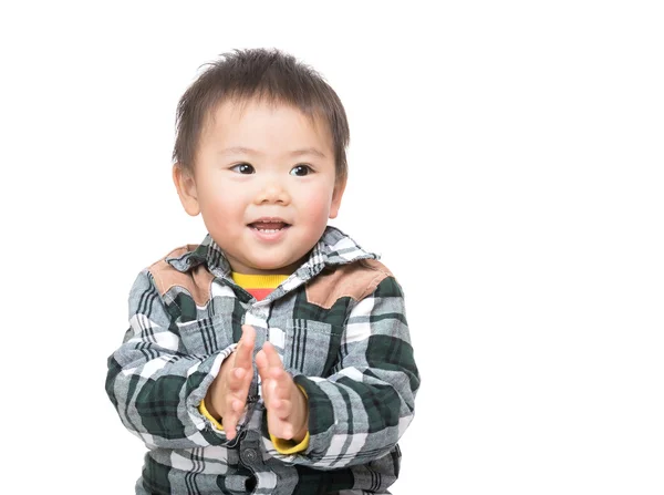 Aziatische babyjongen klappen hand — Stockfoto