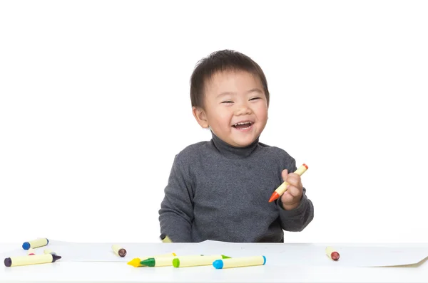Aziatische babyjongen genieten van tekening — Stockfoto