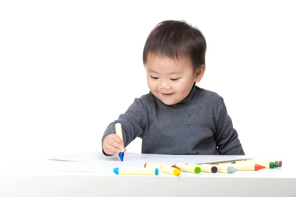 Koncentrat azjatycki chłopiec z zatoki na rysunku — Zdjęcie stockowe